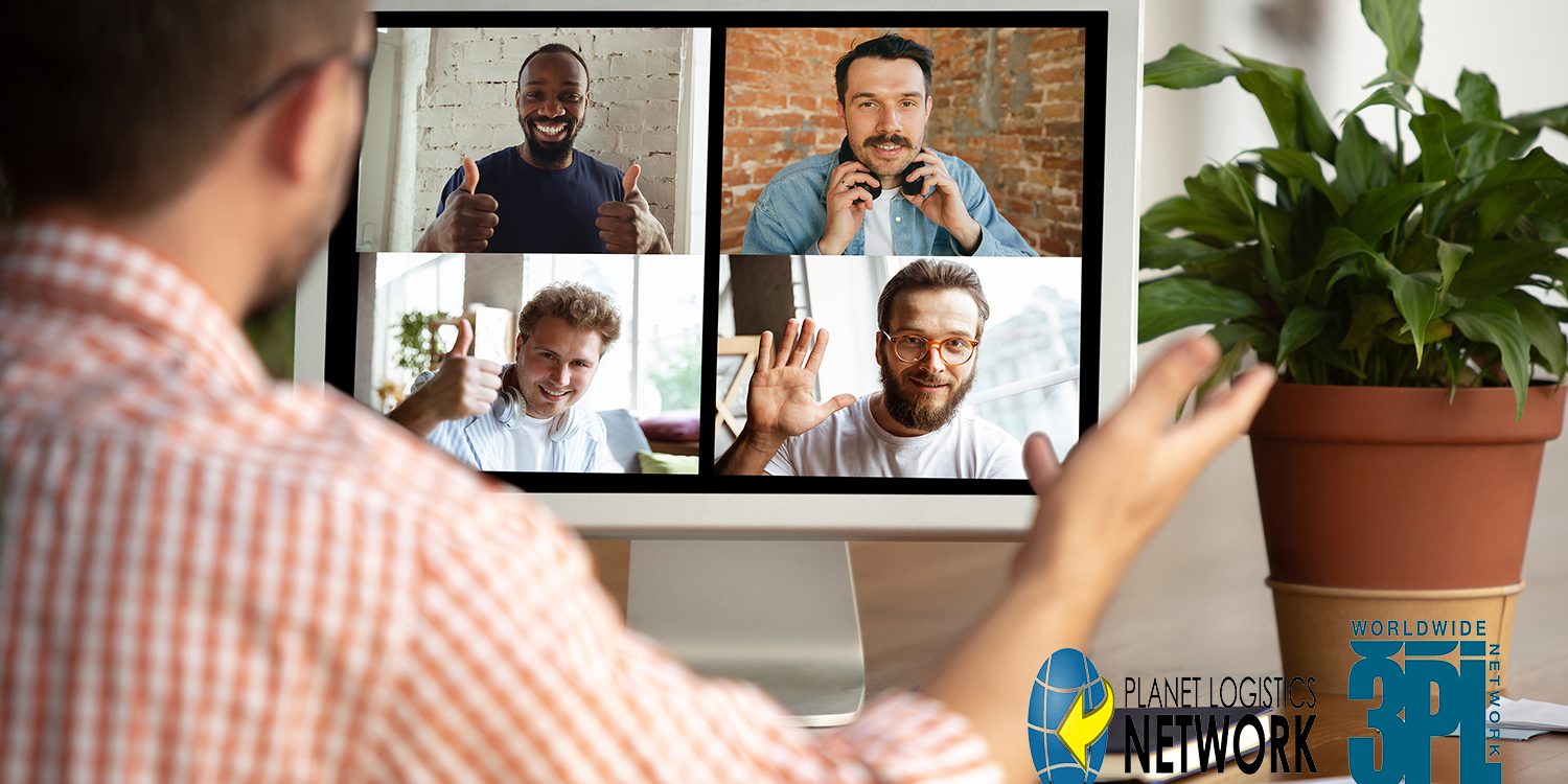 Remote meeting. Man working from home during coronavirus or COVID-19 quarantine, remote office concept. Young businessman, manager in front of monitor during online conference with colleagues and team.